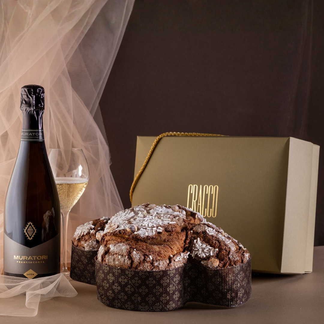 Cesto di Pasqua "Matrimonio Perfetto" - Colomba Tre Cioccolati con nocciole “Cracco®” e Franciacorta DOCG Saten