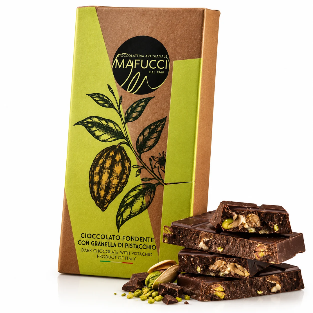 Mafucci Barra de Chocolate Extra Negro con Migas de Pistacho 100g