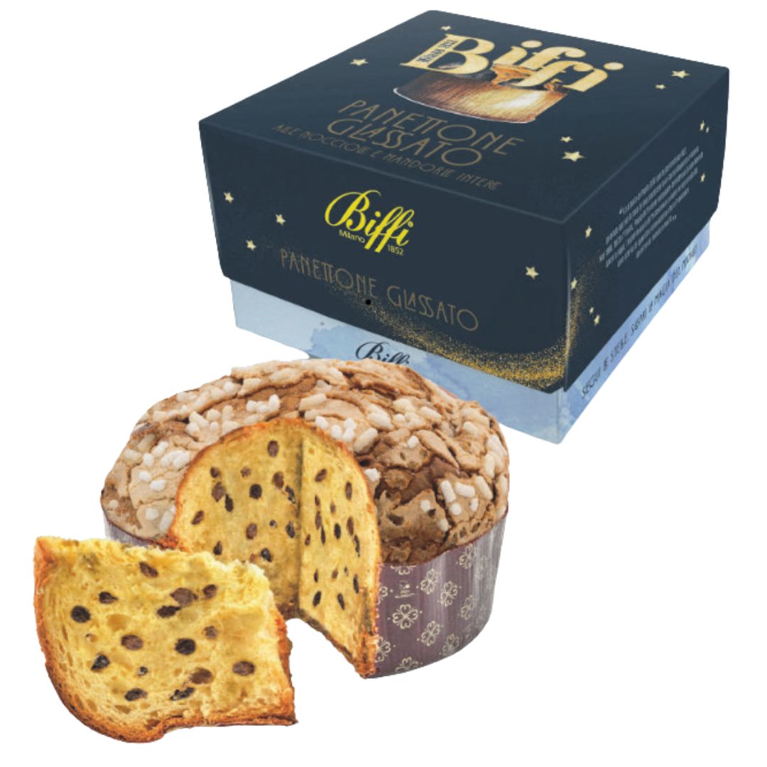 Panettone Glassato alle Nocciole e Mandorle intere in scatola 1,5kg Biffi