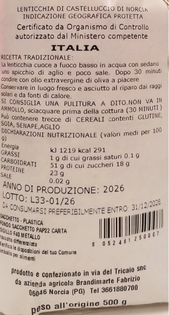 Lenticchie di Castelluccio I.G.P. Az.Agricola Brandimarte F. 500g