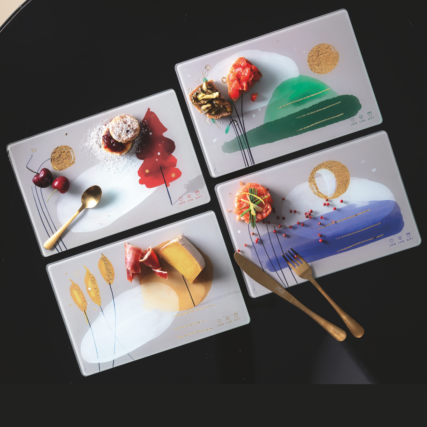 Tagliere in vetro temperato grafica verde e oro "Guinigi Home"