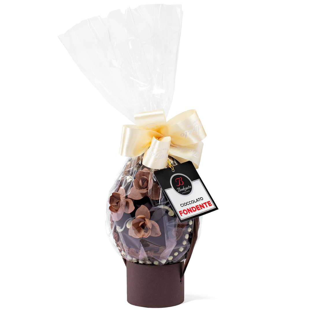 Uovo Artigianale Fondente decorato con Cialde di Fiori "Bodrato" 270g