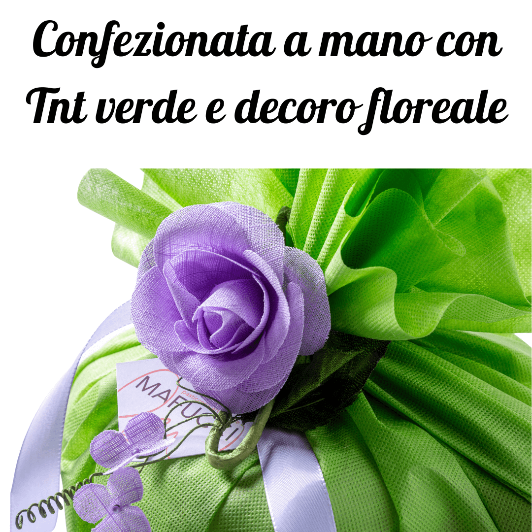 Colomba Arancia candita e Cioccolato Fondente ricetta artigianale confezionata a mano con tnt Verde "Mafucci" - ricoperta con Glassa alle Nocciole e Goccie 750g