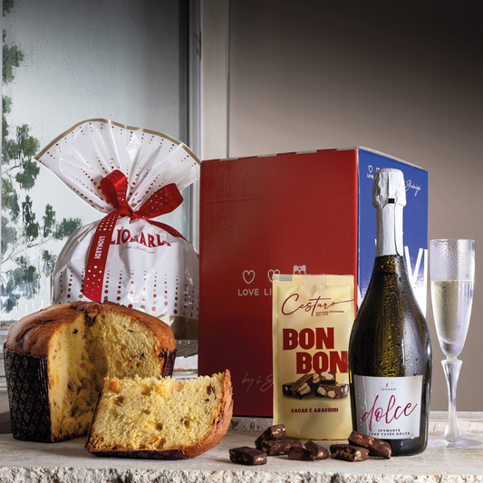 Cesto di Natale "Vintage" - Panettone, Spumante e Torroncini