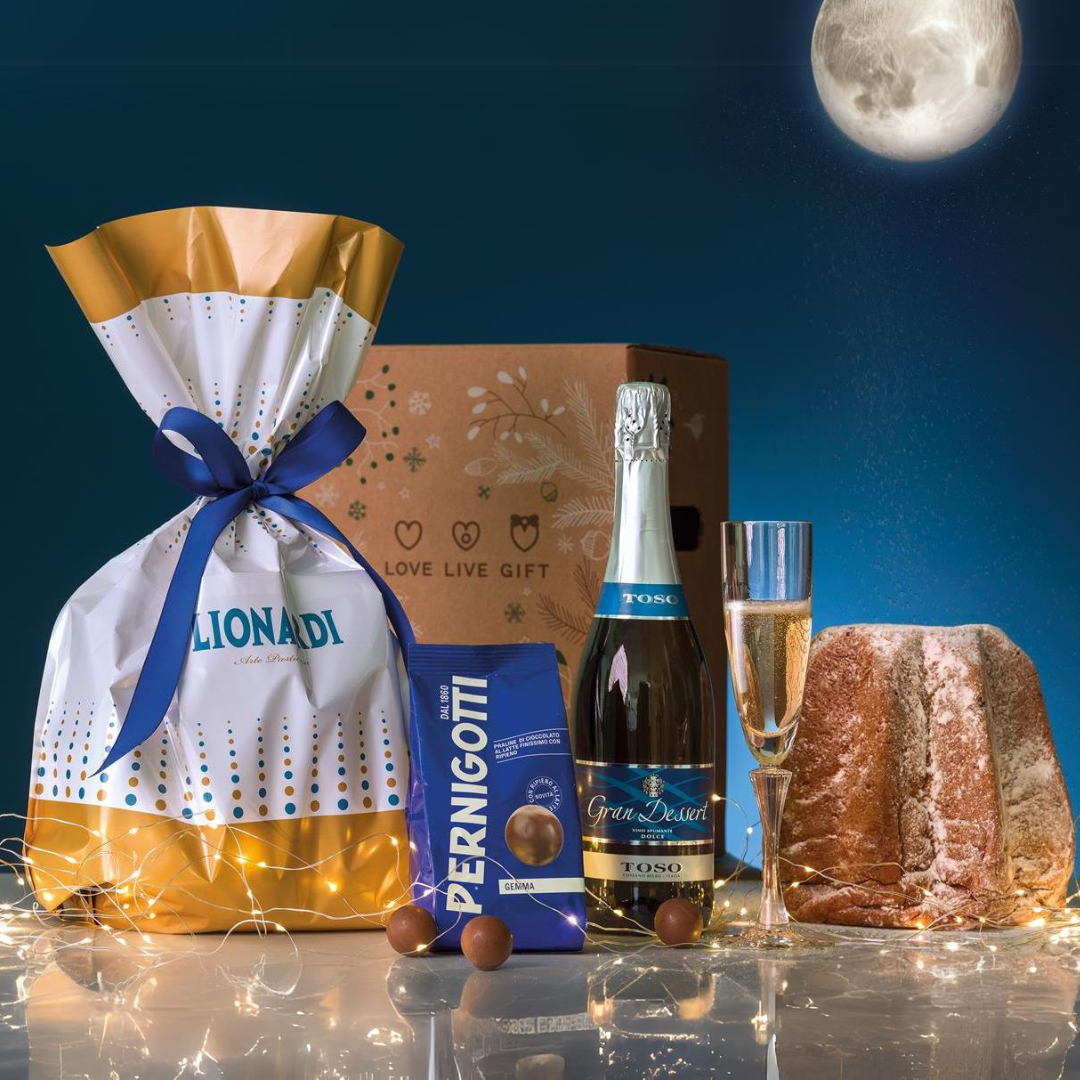 Cesto di Natale "Luna piena" - Pandoro, Spumante e Praline