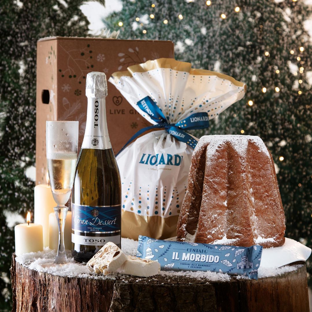 Cesto di Natale "Neve" - Pandoro, Spumante e Torrone