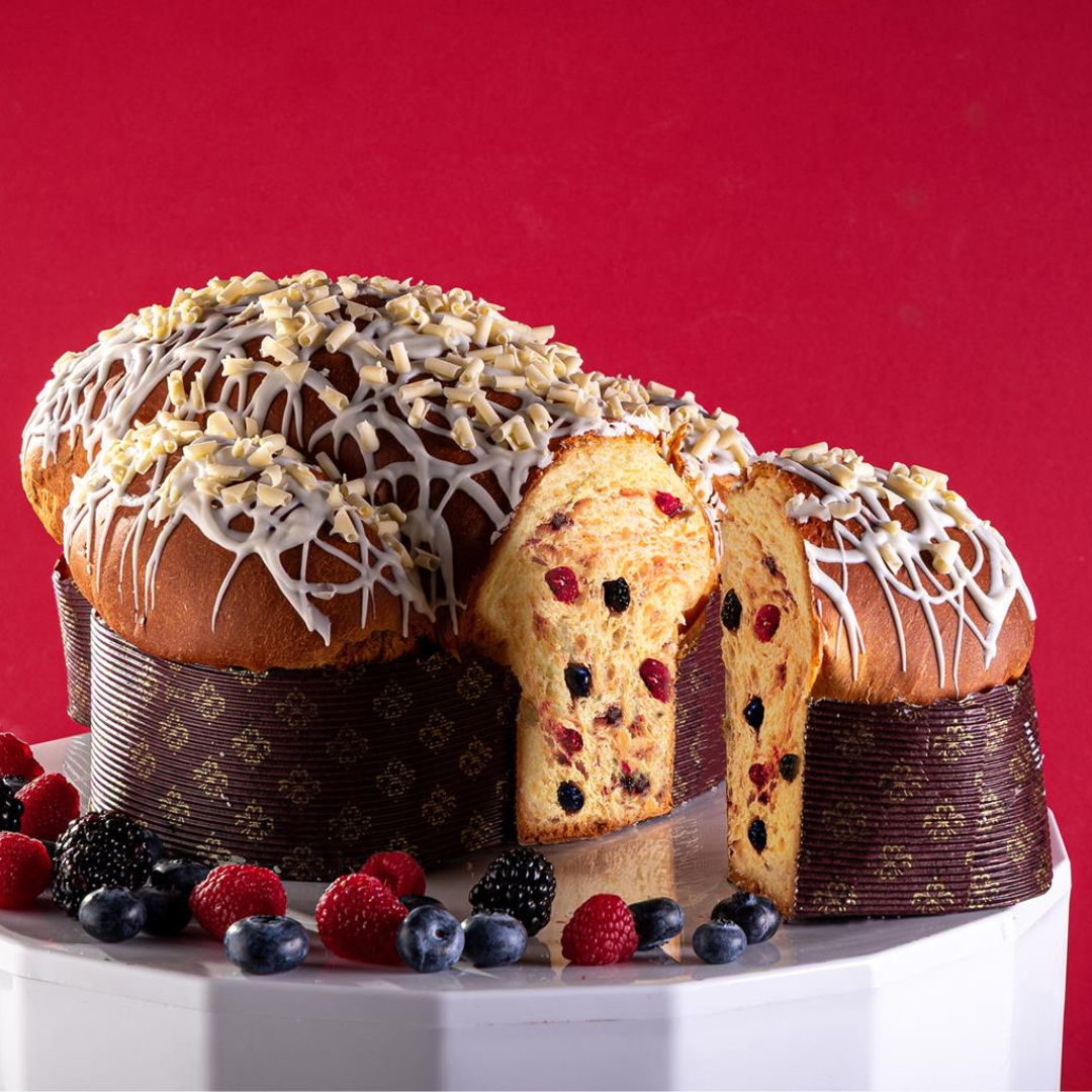 Colomba artigianale ai Frutti di Bosco e Cioccolato bianco 72 ore di lavorazione in scatola con guaina “Satri” 1kg