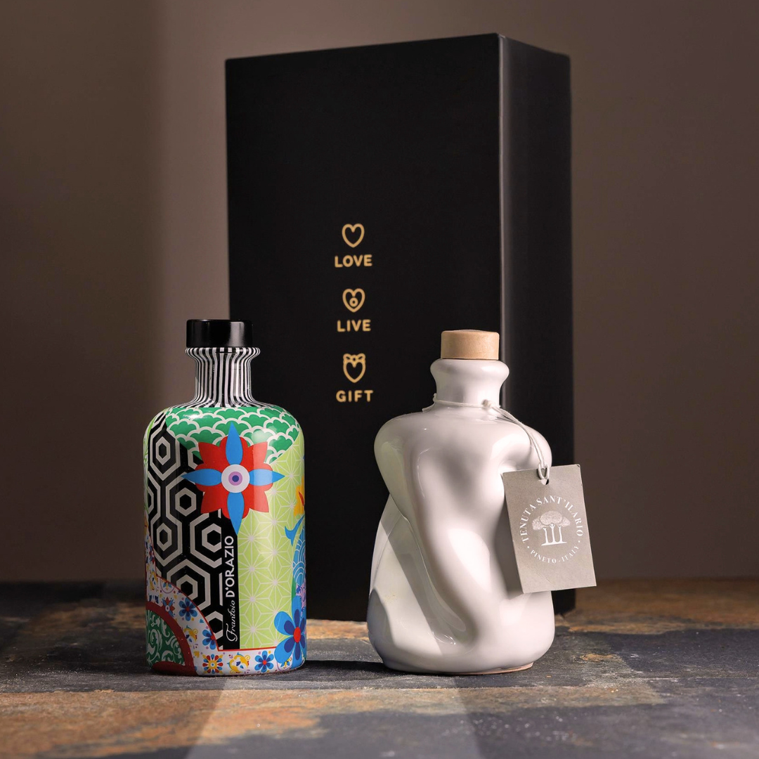 Cesto di Natale Olio "Oil Design" - 2 Oli 100% Italiani in ceramica