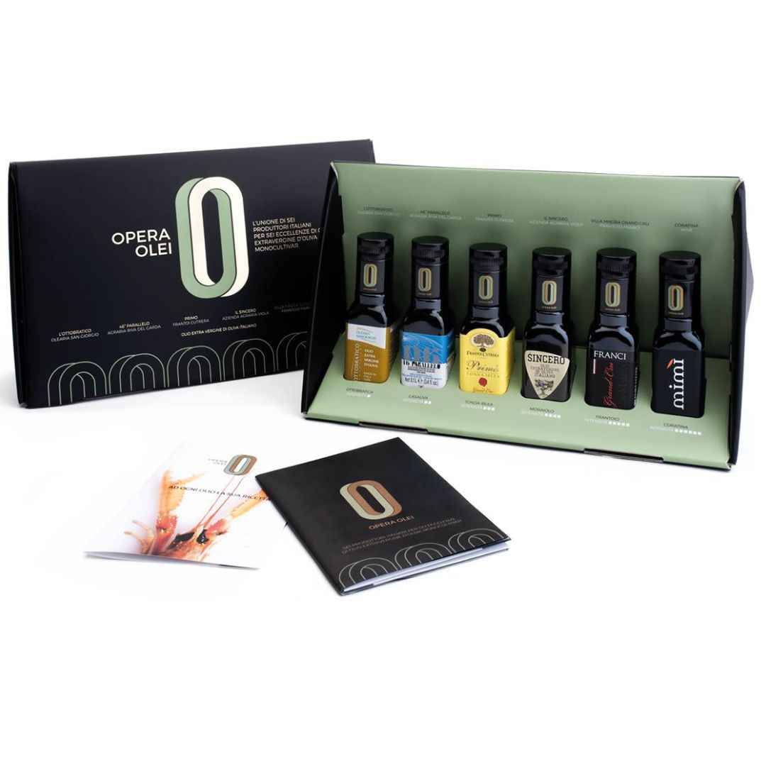 Cesto di Natale Olio "Opera Olei" - 6 bottiglie da 100ml di 6 Oleifici 100% italiano