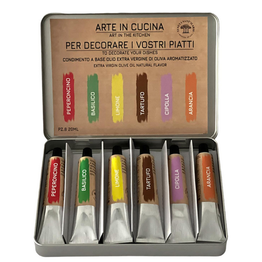 Christmas Basket Oil "Art &amp; Flavours" - Tasting Flavoured EVO Oil Condiments 6pcs x 20ml