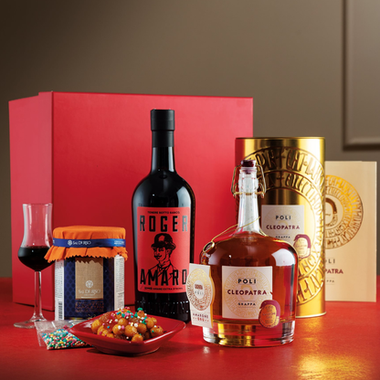 Cesto di Natale "Red & Gold" - Struffoli Napoletani "Sal De Riso®" con Grappa e Amaro