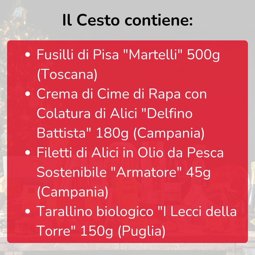 "Cima d'Oro" Christmas basket - Fusilli with turnip tops, anchovy sauce and crunchy crumbs - Recipe box