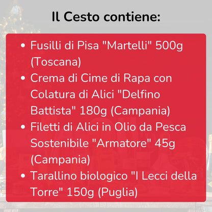 "Cima d'Oro" Christmas basket - Fusilli with turnip tops, anchovy sauce and crunchy crumbs - Recipe box