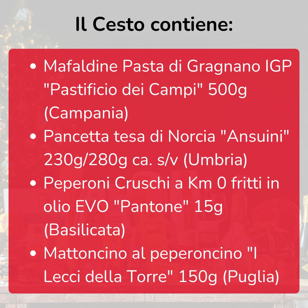 Cesto di Natale "Mafalda" - Mafaldine con Peperone Crusco e Pancetta croccante - Box ricetta