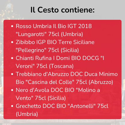 Cesto di Natale Vini "Biologici" - 6 bottiglie bianchi, rossi e passito BIO