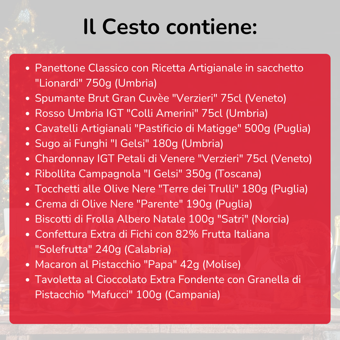 Cesto di Natale "Luci di Natale" - 13 prodotti enogastronomici tipici natalizi