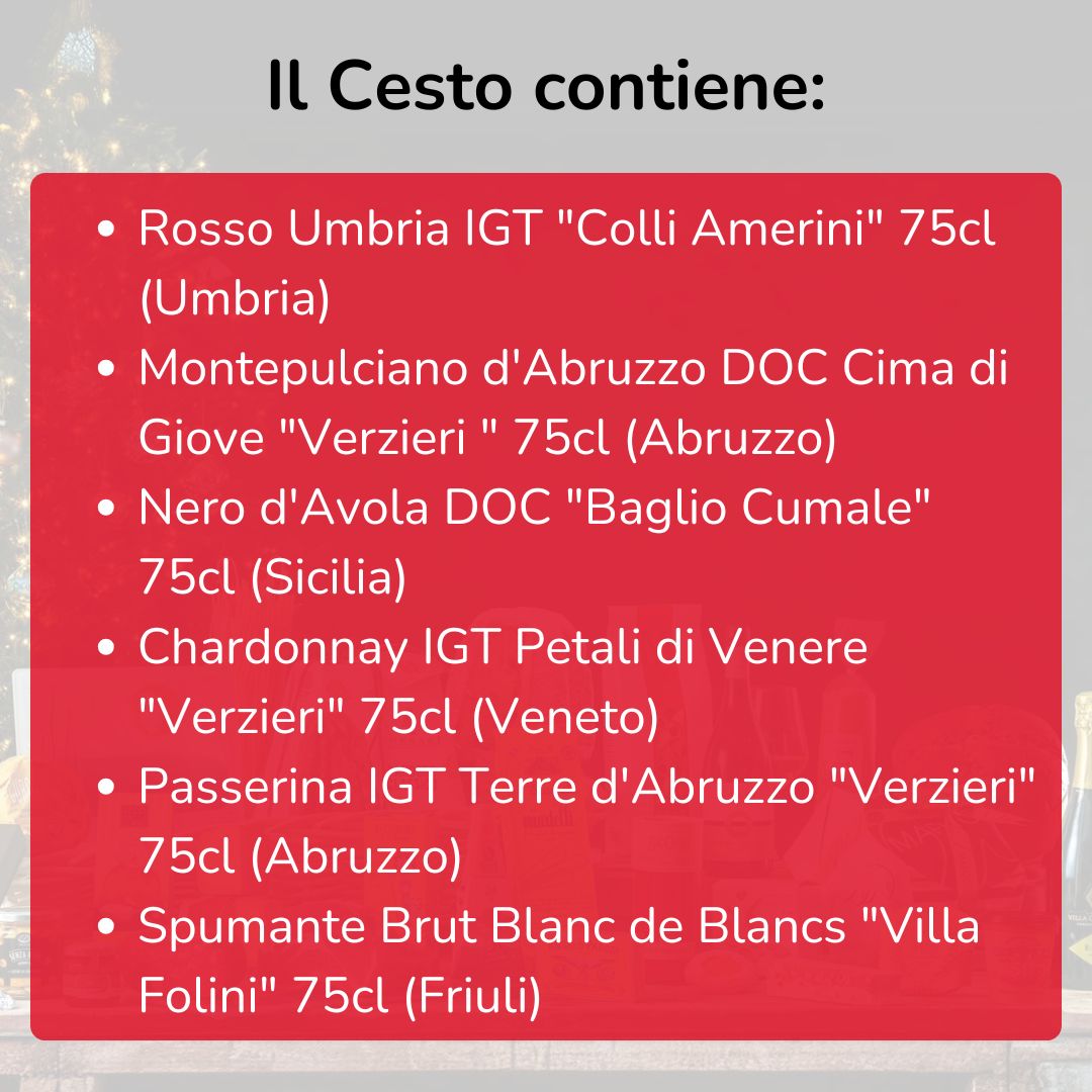 Cesto di Natale vini "Mrs. Claus" - 6 bottiglie rossi, bianchi e bollicina