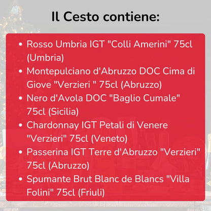 Cesto di Natale vini "Mrs. Claus" - 6 bottiglie rossi, bianchi e bollicina