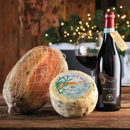 Cesto di Natale "Paccasassi" - Montepulciano d'Abruzzo Bio, Fiocco di Prosciutto e Caciotta