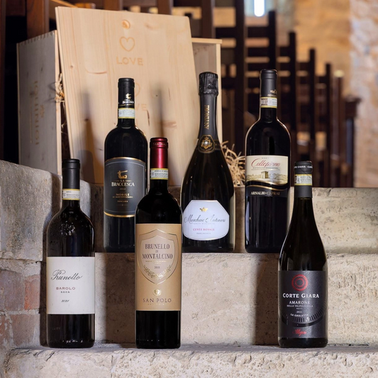Weihnachtskorb mit „Castello“-Weinen – 6 Flaschen Rotwein und Sekt