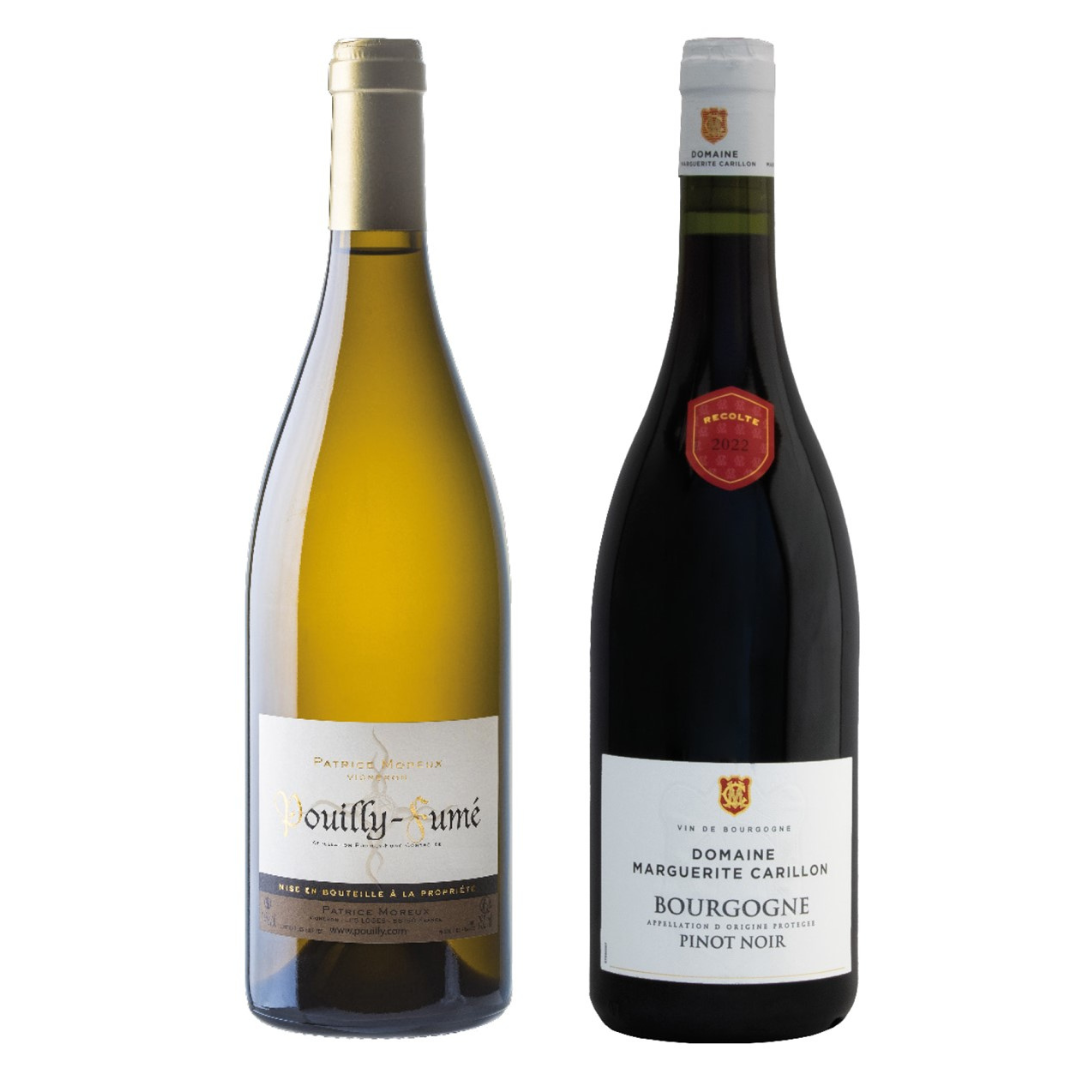 Cesto di Natale Vini "Vis-a-Vis" - Pouilly Fumé "Patrice Moreux" e Bourgogne Pinot Noir "Domaine Marguerite Carillon"