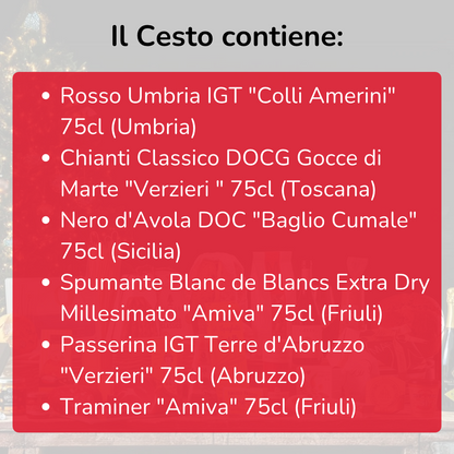 Cesto di Natale vini "Chiostro" - 6 bottiglie rossi, bianchi e bollicina