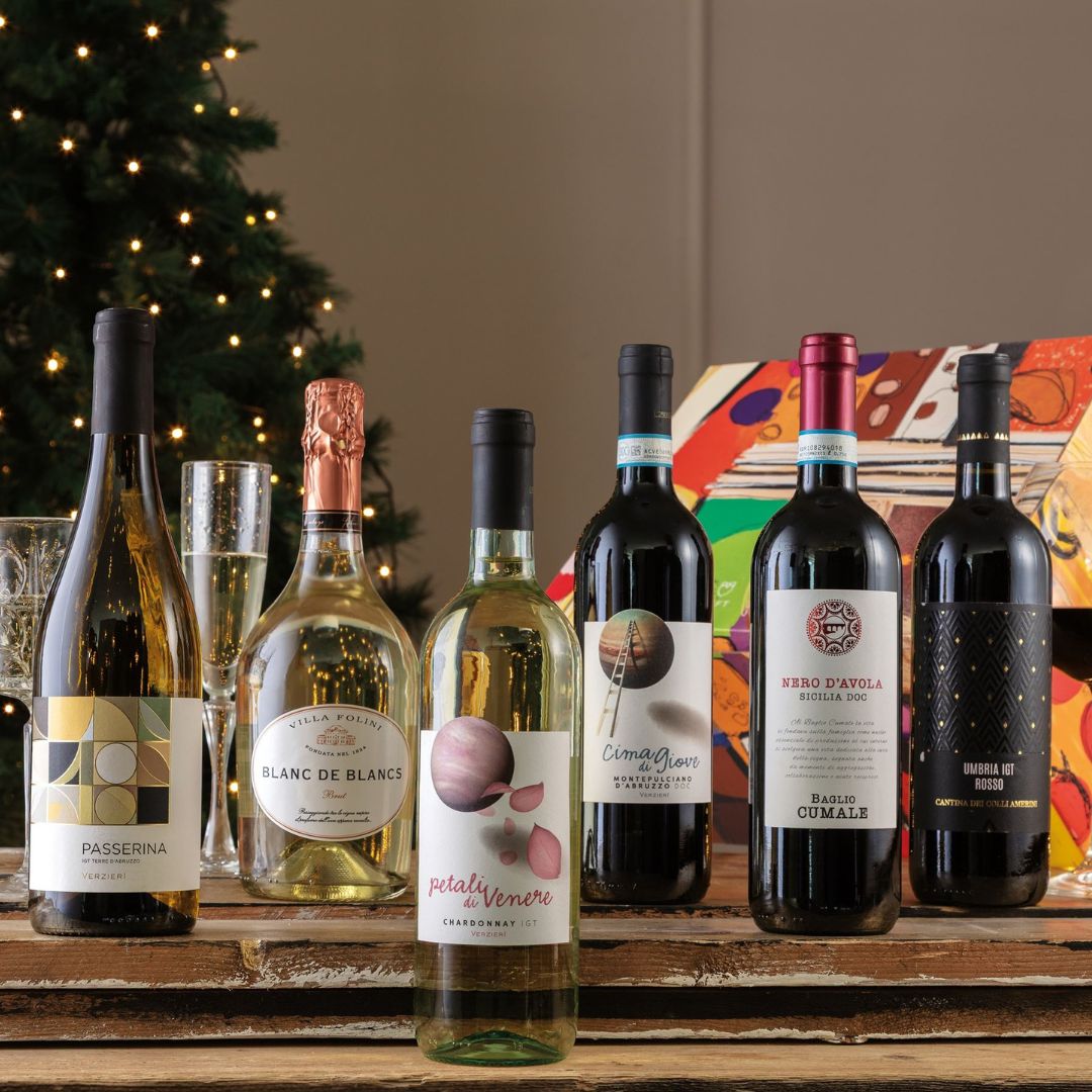 Cesto di Natale vini "Mrs. Claus" - 6 bottiglie rossi, bianchi e bollicina