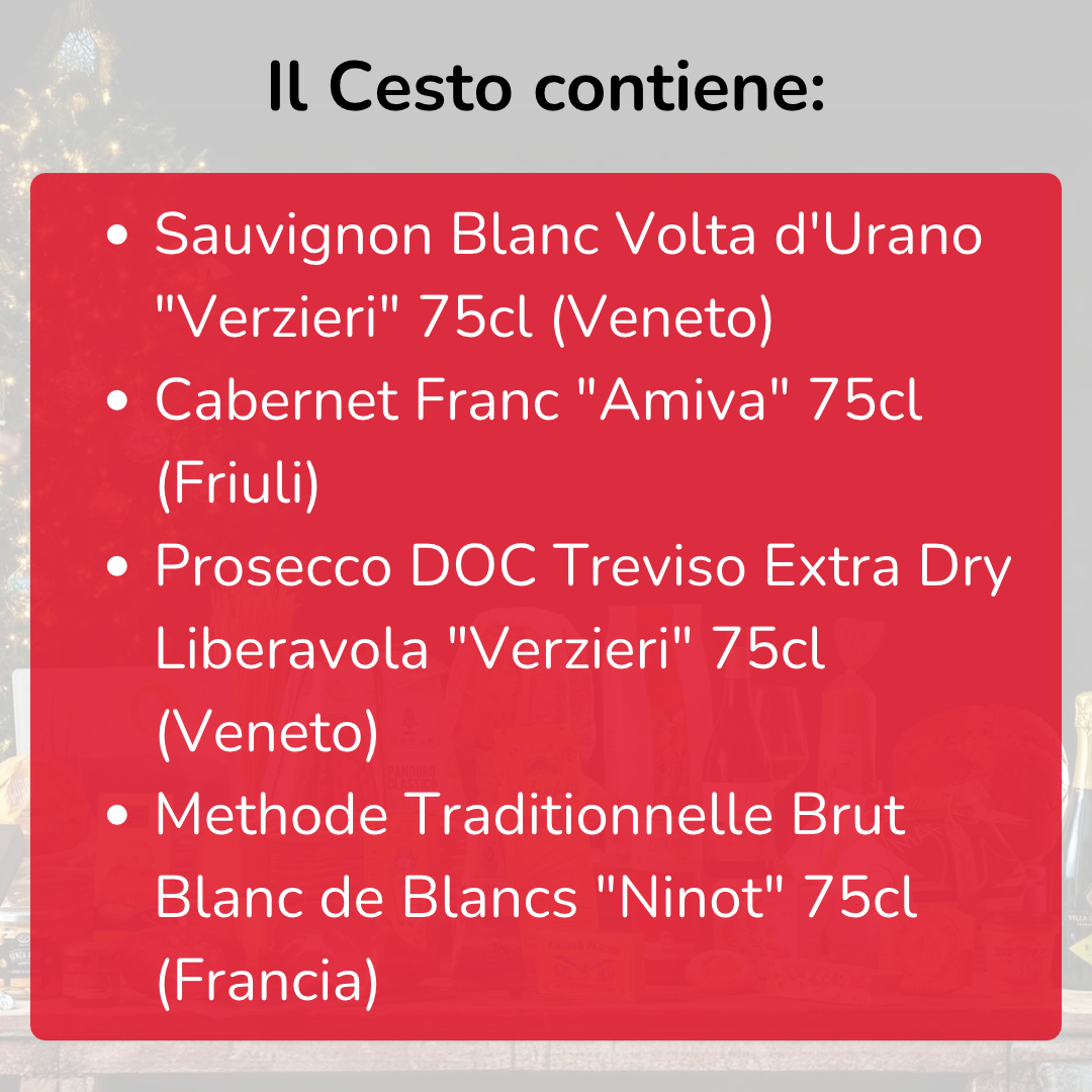 Cesto di Natale vini "Rocca" - 4 bottiglie bollicine, bianco e rosso