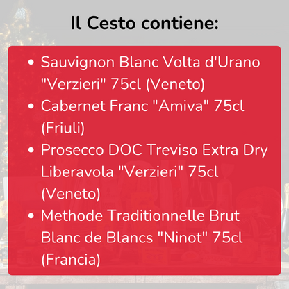 Cesto di Natale vini "Rocca" - 4 bottiglie bollicine, bianco e rosso