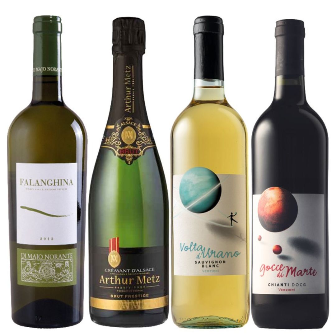 Cesto di Natale vini "Goccia" - 4 bottiglie bollicina, bianchi e rosso