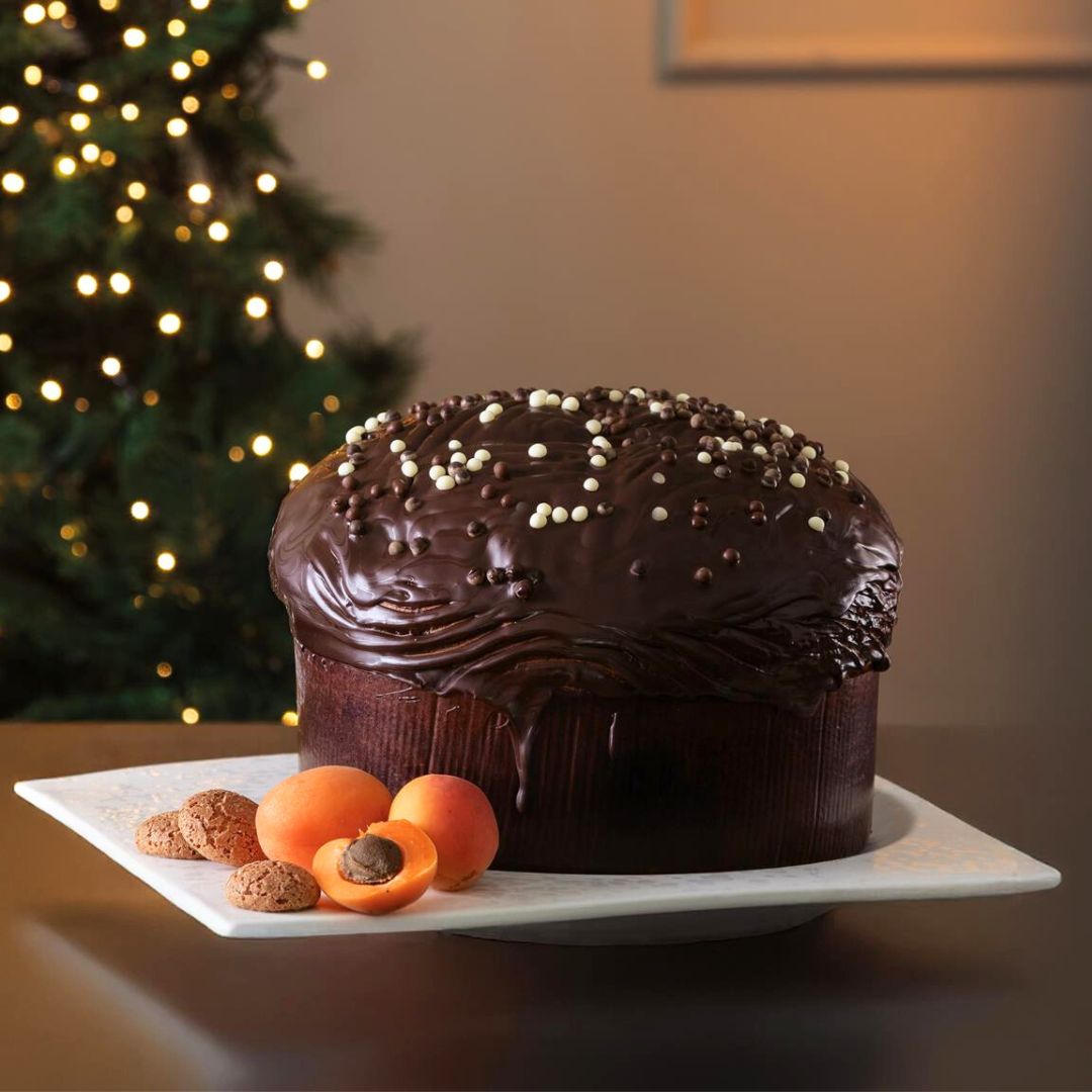 Panettone Artigianale con 72 ore di Lavorazione con Albicocca e Amaretto con glassa Fondente "Satri" 1kg in cofanetto