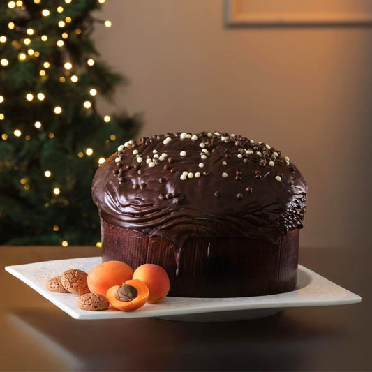 Panettone Artigianale con 72 ore di Lavorazione con Albicocca e Amaretto con glassa Fondente "Satri" 1kg in cofanetto