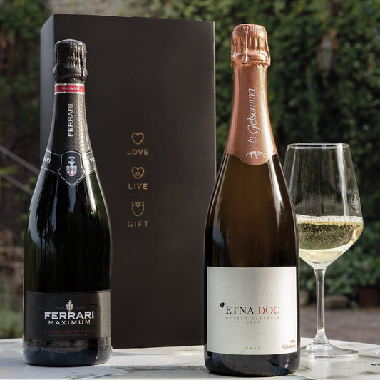 Weihnachtskorb mit „Custodi“-Weinen – Spumante Brut Rosè Classic Method Etna DOC und Trento DOC Maximum Brut Blanc de Blancs „Ferrari“