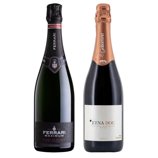 Cesto di Natale vini "Cin Cin" -  Spumante Brut Rosè Metodo Classico Etna DOC e Trento DOC Maximum Brut Blanc de Blancs "Ferrari"