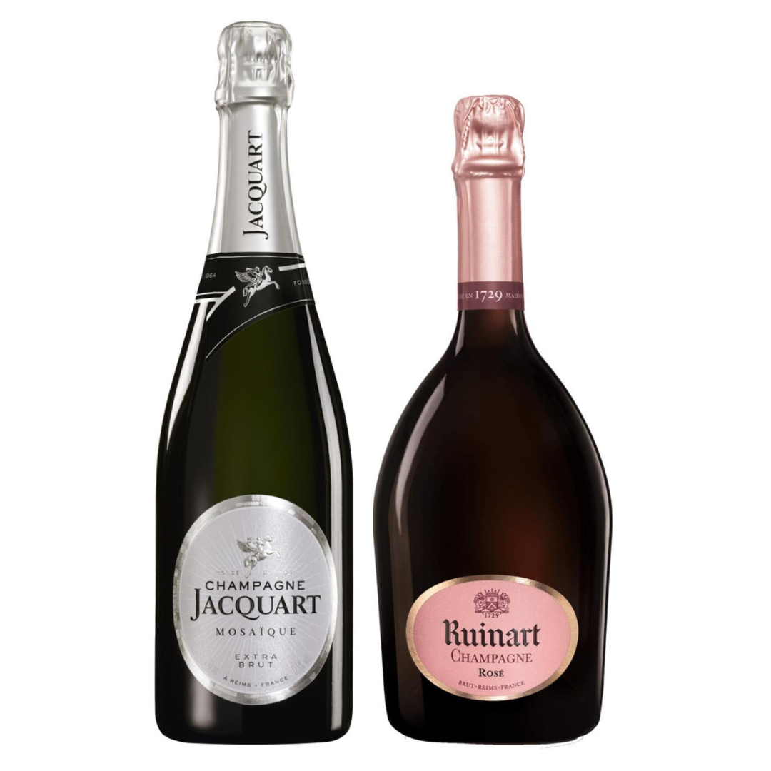 Cesto di Natale vini "Happy Xmas" - 2 bottiglie Champagne Mosaique Extra Brut “Jacquart e Rosè “Ruinart”