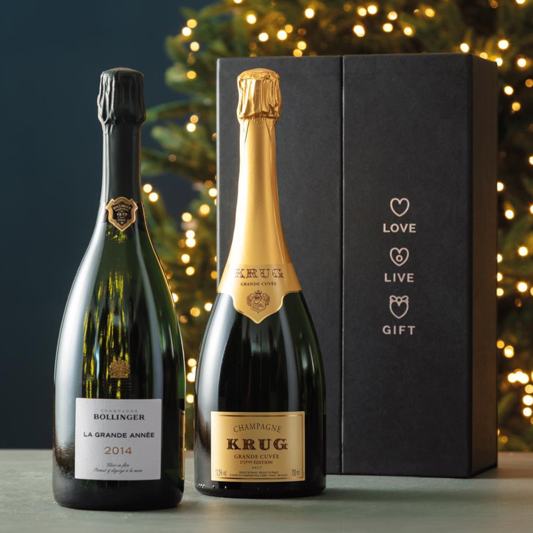 Cesto di Natale vini "Bollinger e Krug" - Champagne La Grande Année 2014 “Bollinger” e Champagne Grande Cuvée 171ème Edition “Krug”