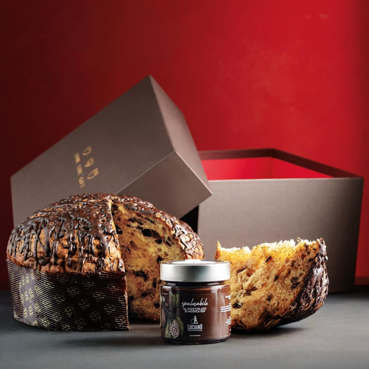 Panettone Cioccolato e Sale 1kg "Satri" + Crema spalmabile al Cioccolato in Cofanetto