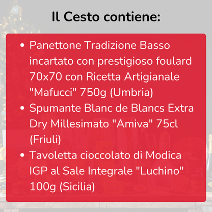 Cesto di Natale "Melodiosa" - Panettone, Spumante e Tavoletta