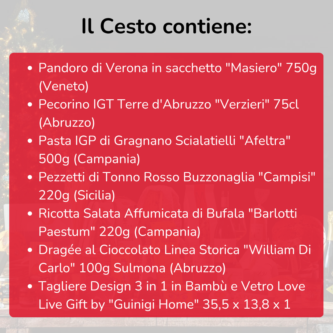 Cesto di Natale "Estrosa" - 6 Prodotti enogastronomici con tagliere design