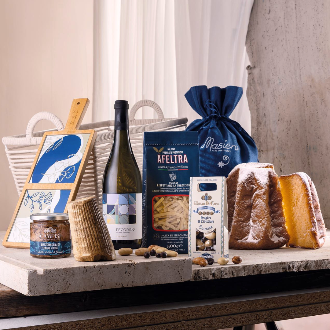 Cesto di Natale "Estrosa" - 6 Prodotti enogastronomici con tagliere design