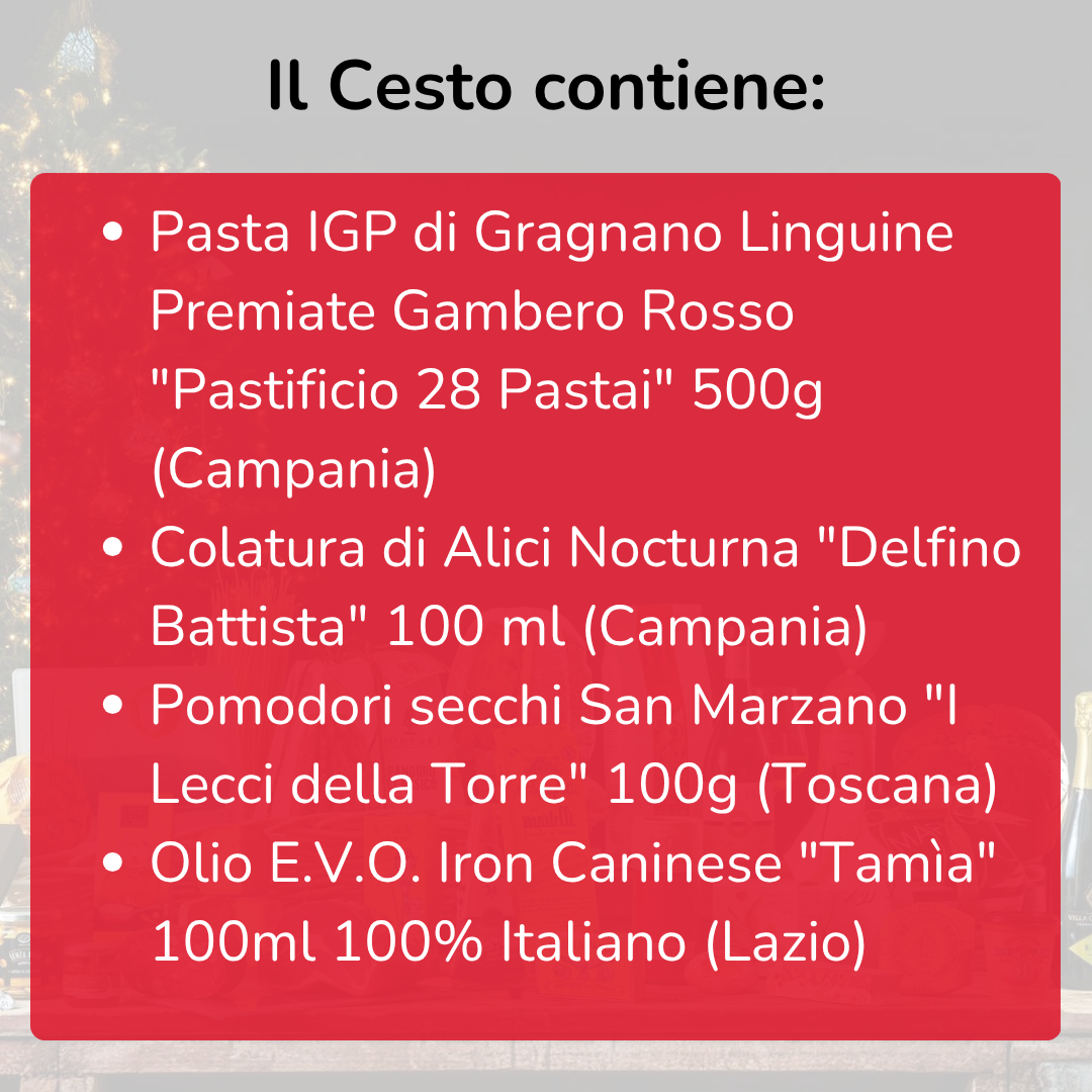 Cesto di Natale "Cambusa" - Linguine con Colatura di Alici e Pomodori secchi - Box ricetta