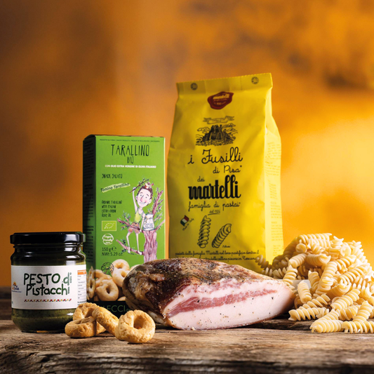 Cesto di Natale "Ricciolo Mediterraneo" - Fusilli con Pesto di Pistacchi, Guanciale e briciole croccanti - Box Ricetta