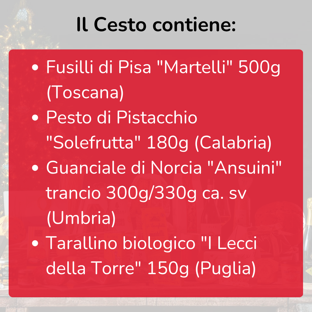 Cesto di Natale "Ricciolo Mediterraneo" - Fusilli con Pesto di Pistacchi, Guanciale e briciole croccanti - Box Ricetta