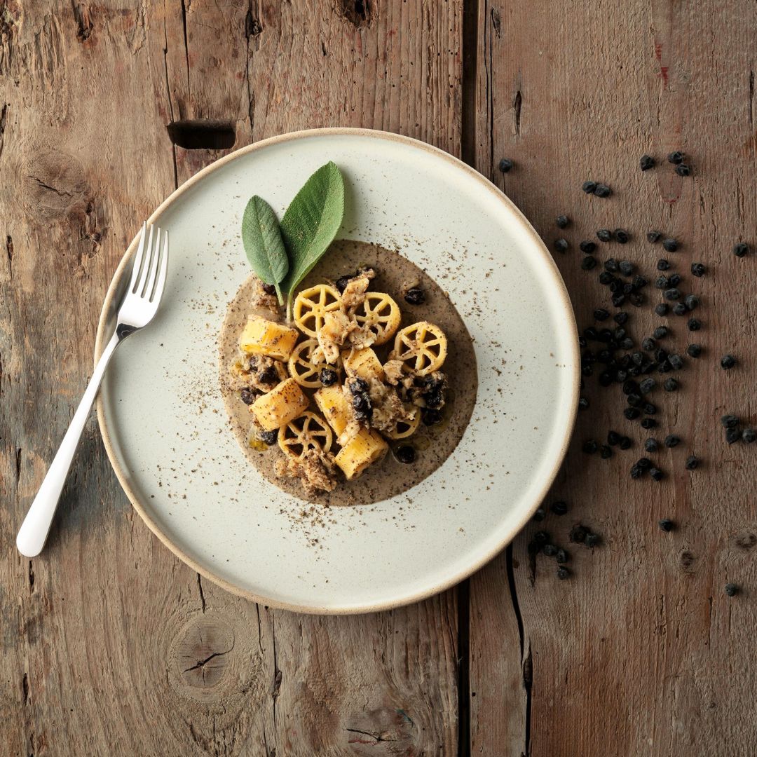 Box ricetta Ruote pazze con Ceci e Baccalà al profumo di rosmarino - max 5 porzioni