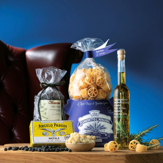 Cesto di Natale "Pazzarella" - Ruote pazze con Ceci e Baccalà al profumo di rosmarino - Box ricetta