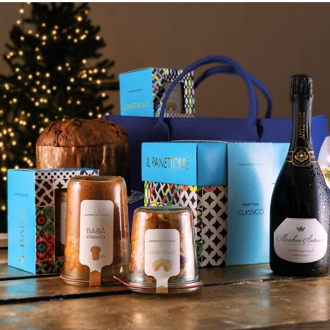 Cesto di Natale "Partenope" - Panettone, Babà e Casatiello Laboratorio Cannavacciuolo e Franciacorta Antinori
