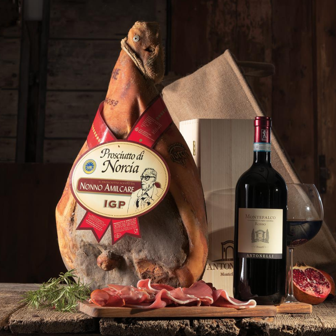 Cesto di Natale "Norcia" - Prosciutto Norcia IGP e Montefalco Rosso DOC Bio