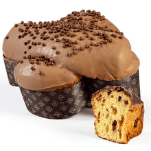 Load image into Gallery viewer, Artisan Colomba with salted caramel and chocolate chips with caramel icing 72 hours of “Satri” processing in coated rigid cardboard hatbox 1kg
