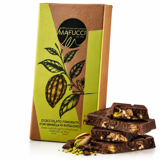 Tavoletta al Cioccolato Extra Fondente con Granella di Pistacchio Mafucci 100g