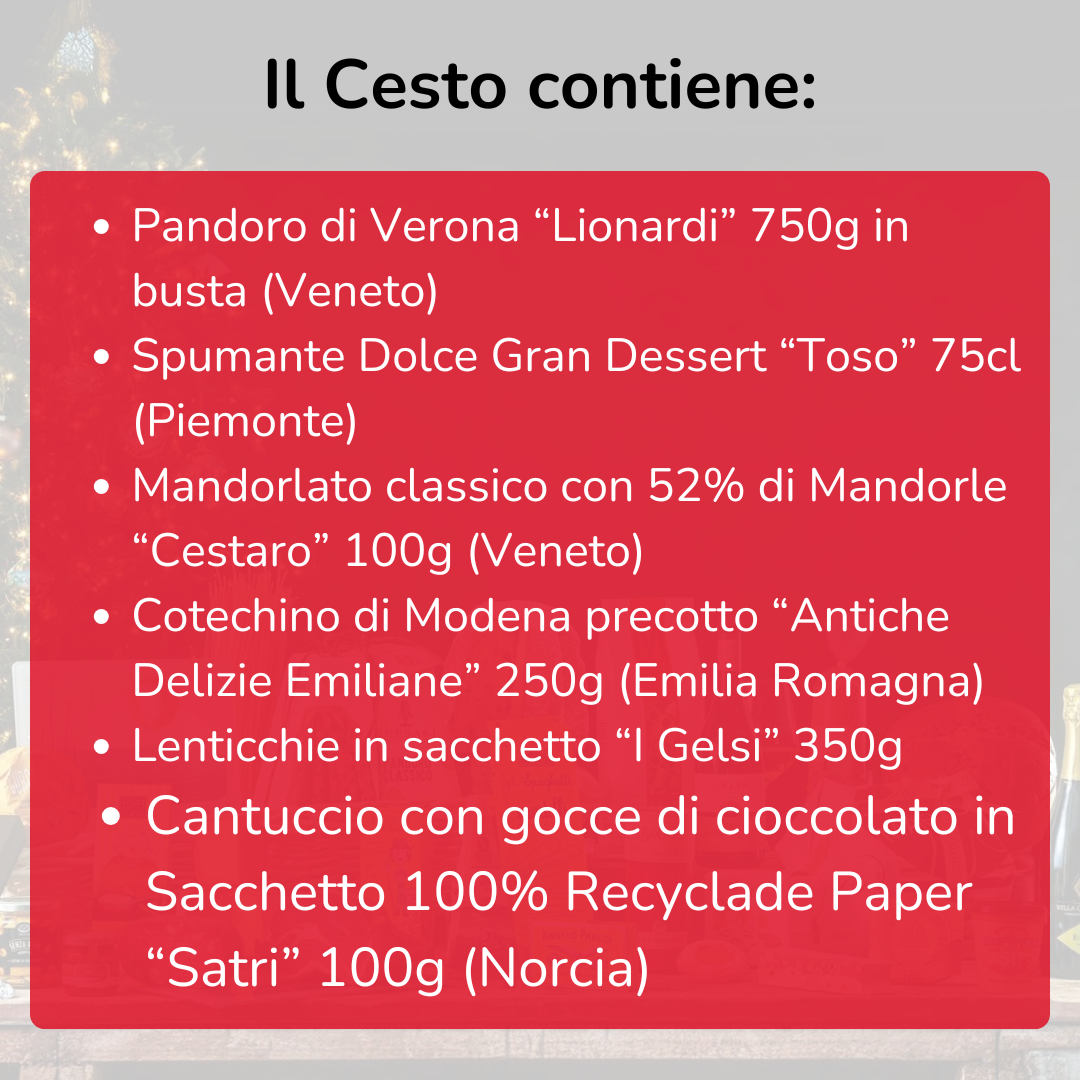 Cesto di Natale "Leggiadra" - Contiene 6 Prodotti Alimentari tipici Natalizi